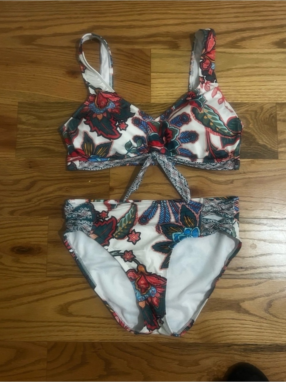 Gibson Latimer White Floral Halter Bikini with Blue and Pink Accents